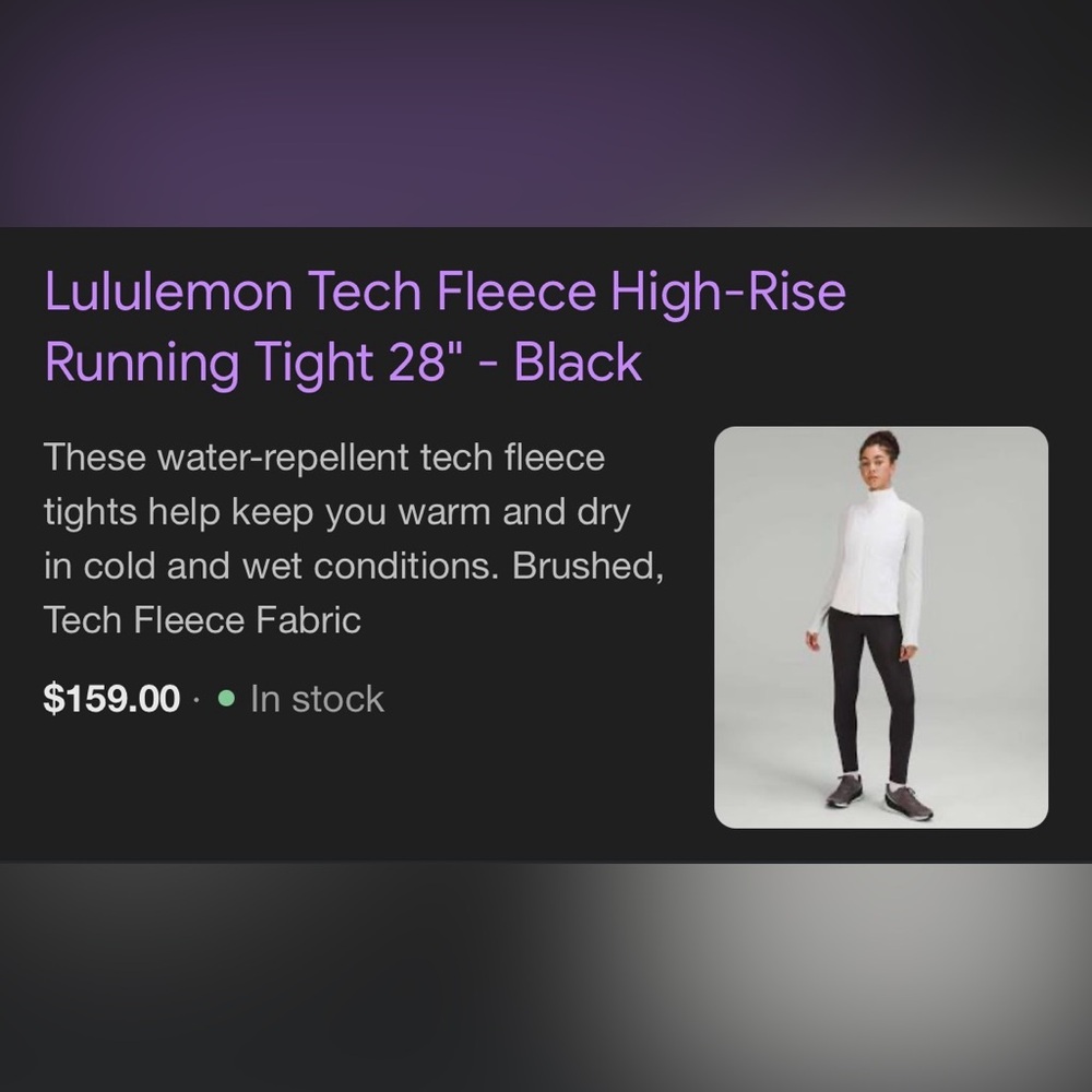 Lululemon Tech Fleece High-rise running tight 28”